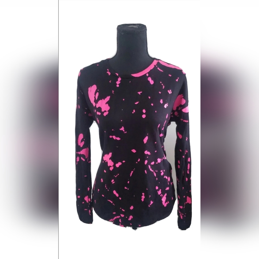 FBZ Ink Splatter Paint Sweater Pink & Black Womens Size XL